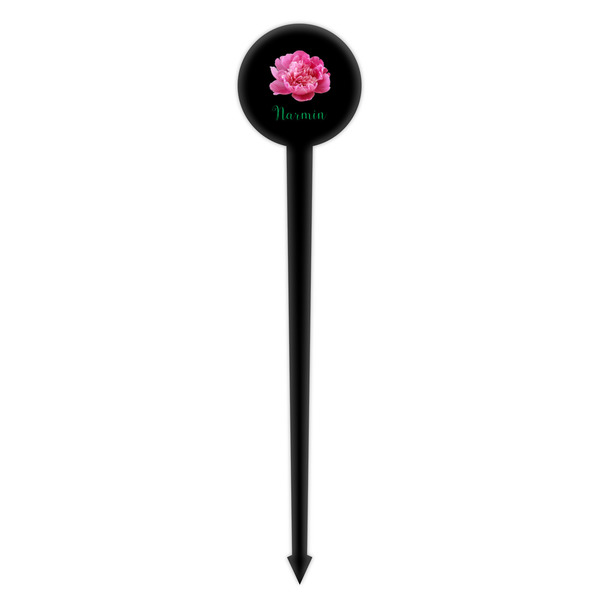 Watercolor Peonies Black Plastic 4" Food Pick - Round - Single Pick