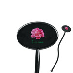 Watercolor Peonies 7" Oval Plastic Stir Sticks - Black - Single Sided (Personalized)
