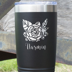 Watercolor Peonies 20 oz Stainless Steel Tumbler - Black - Double Sided (Personalized)