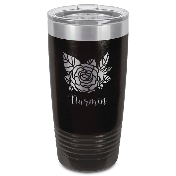 Watercolor Peonies Black Polar Camel Tumbler - 20oz - Front
