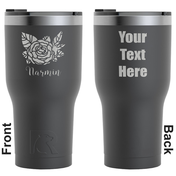 Custom Watercolor Peonies RTIC Tumbler - Black - Engraved Front & Back (Personalized)