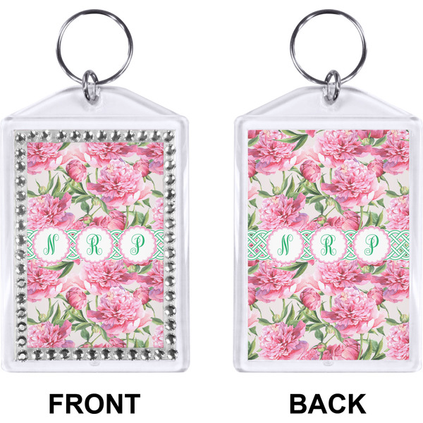 Watercolor Peonies Bling Keychain (Front + Back)