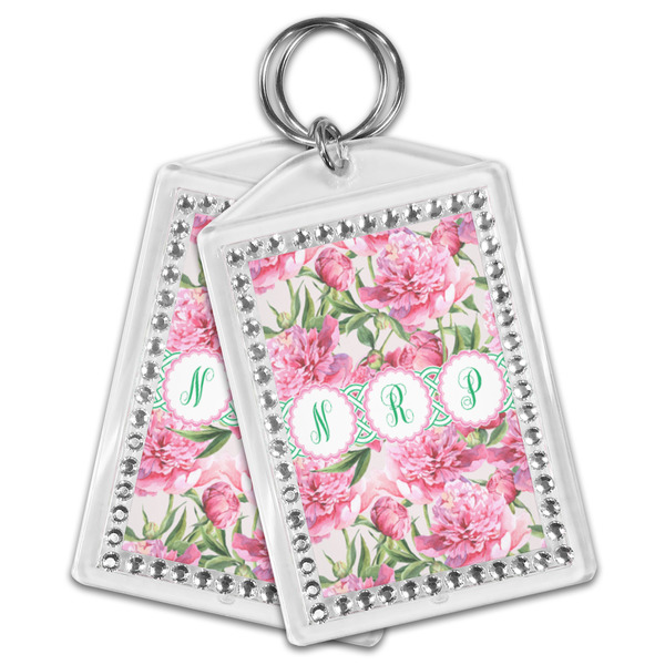 Watercolor Peonies Bling Keychain - MAIN