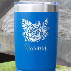 Watercolor Peonies 20 oz Stainless Steel Tumbler - Royal Blue - Double Sided (Personalized)