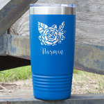 Watercolor Peonies 20 oz Stainless Steel Tumbler - Royal Blue - Double Sided (Personalized)