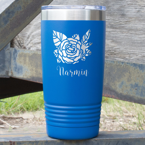 Custom Watercolor Peonies 20 oz Stainless Steel Tumbler - Royal Blue - Single Sided (Personalized)