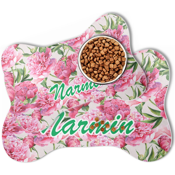 Watercolor Peonies Bone Shaped Dog Mats - MAIN
