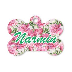 Watercolor Peonies Bone Shaped Dog ID Tag - Small (Personalized)