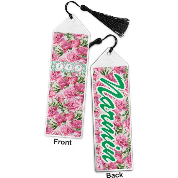 Watercolor Peonies Bookmark with tassel - Front and Back