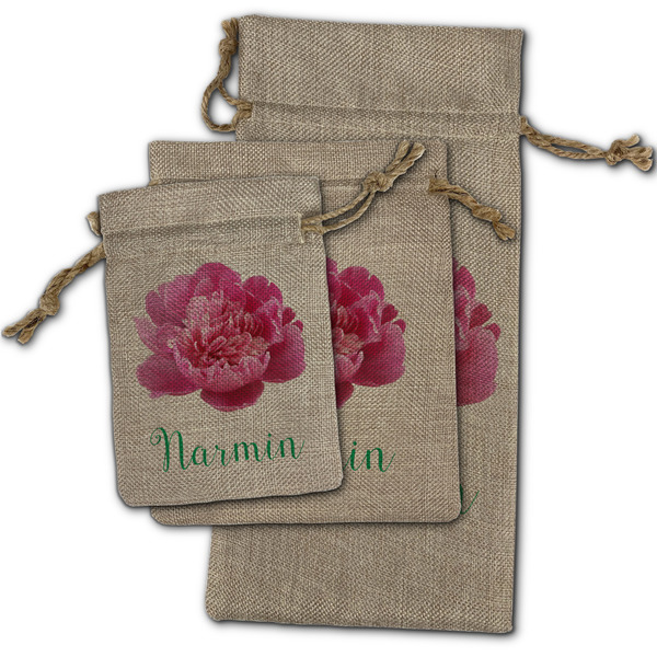 Watercolor Peonies Burlap Gift Bags - (PARENT MAIN) All Three