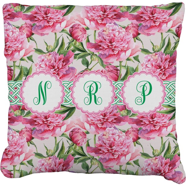 Custom Watercolor Peonies Faux-Linen Throw Pillow 16" (Personalized)