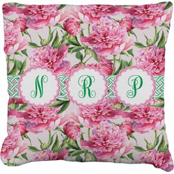 Watercolor Peonies Faux-Linen Throw Pillow 18" (Personalized)
