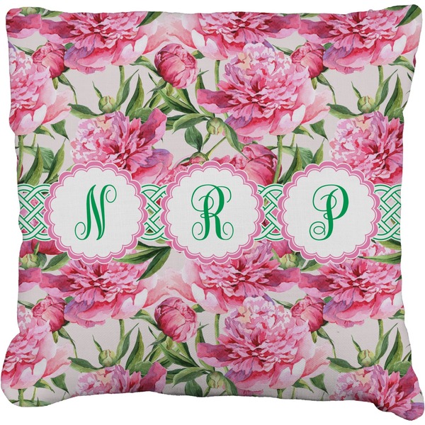 Custom Watercolor Peonies Faux-Linen Throw Pillow 18" (Personalized)