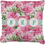 Watercolor Peonies Faux-Linen Throw Pillow 20" (Personalized)
