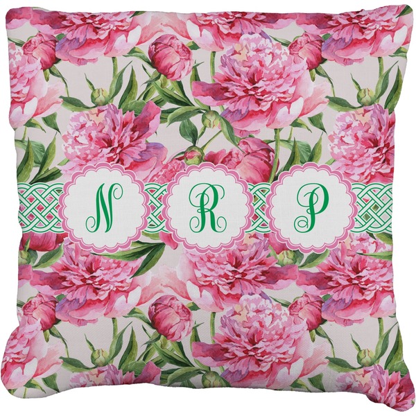 Custom Watercolor Peonies Faux-Linen Throw Pillow 20" (Personalized)