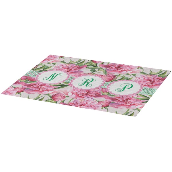 Watercolor Peonies Burlap Placemat (Angle View)