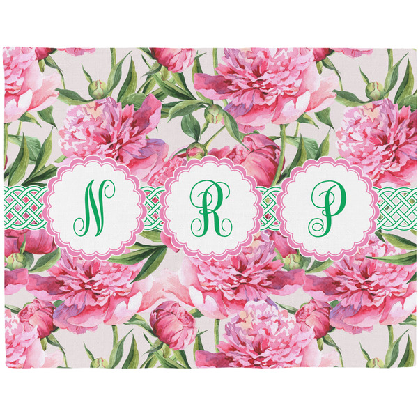Custom Watercolor Peonies Woven Fabric Placemat - Twill w/ Multiple Names