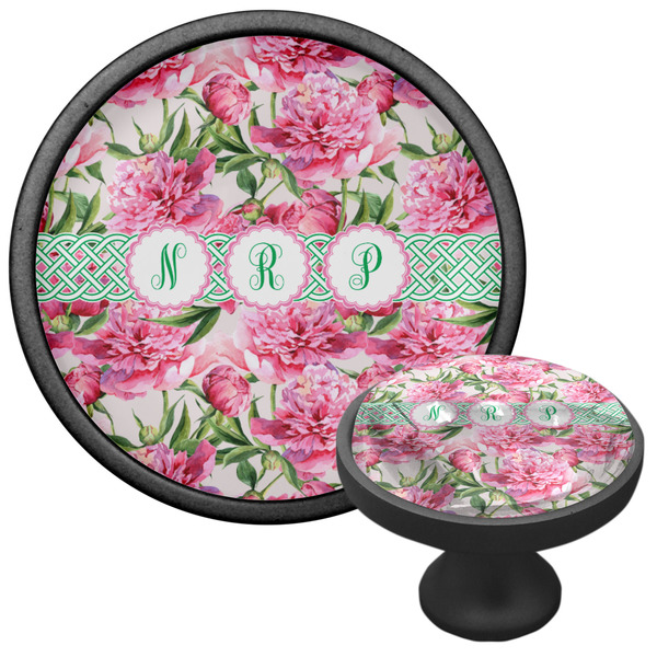 Watercolor Peonies Cabinet Knob - Black - Multi Angle