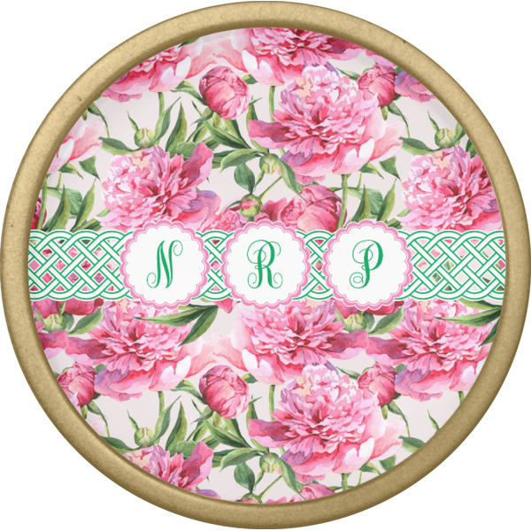 Watercolor Peonies Cabinet Knob - Gold - Front