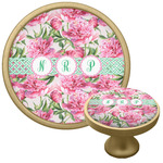 Watercolor Peonies Cabinet Knob - Gold (Personalized)