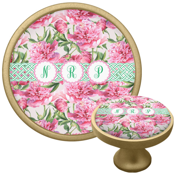 Custom Watercolor Peonies Cabinet Knob - Gold (Personalized)