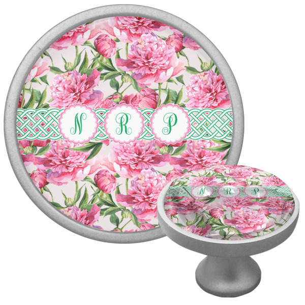 Custom Watercolor Peonies Cabinet Knob (Silver) (Personalized)