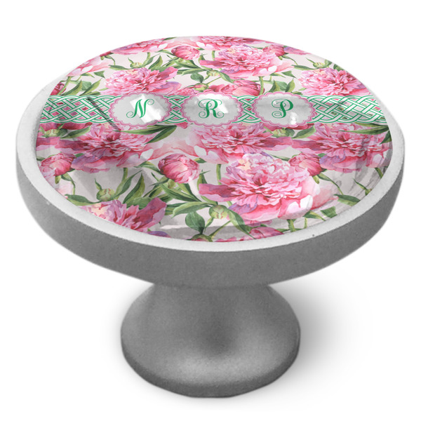 Watercolor Peonies Cabinet Knob - Nickel - Side