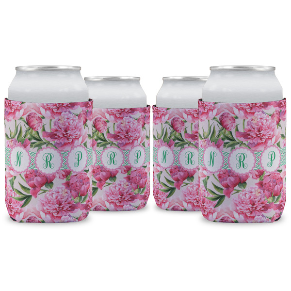 Custom Watercolor Peonies Can Cooler (12 oz) - Set of 4 w/ Multiple Names