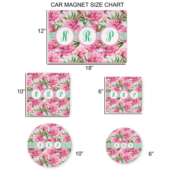 Watercolor Peonies Car Magnets - SIZE CHART