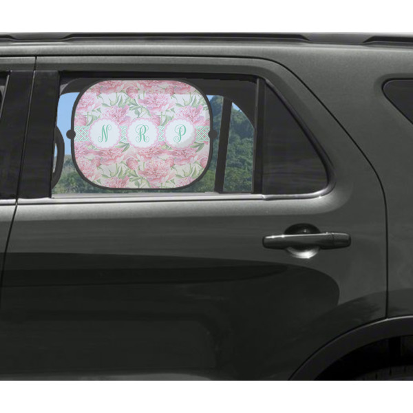 Watercolor Peonies Car Sun Shade Black - In Car Window
