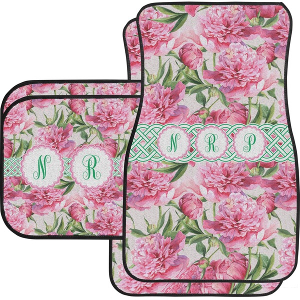Custom Watercolor Peonies Car Floor Mats Set - 2 Front & 2 Back (Personalized)