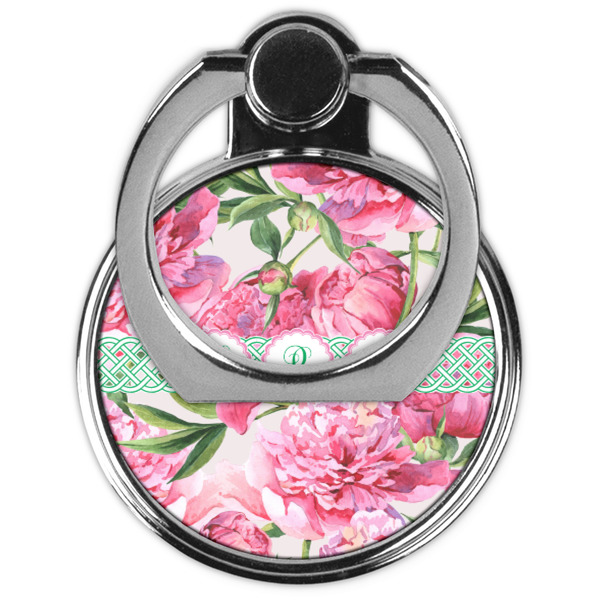 Watercolor Peonies Cell Phone Ring Stand & Holder - Front (Collapsed)