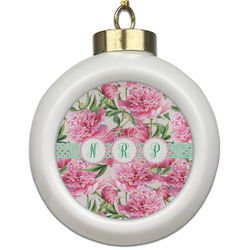 Watercolor Peonies Ceramic Ball Ornament (Personalized)