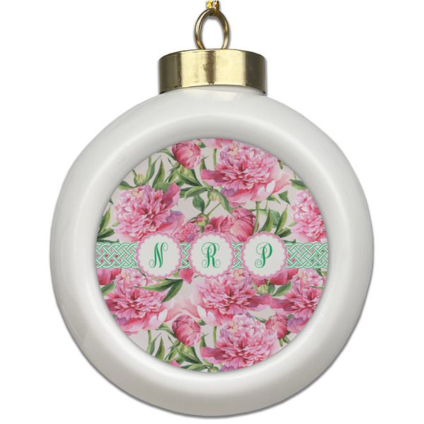 Custom Watercolor Peonies Ceramic Ball Ornament (Personalized)