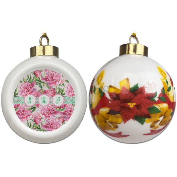 Watercolor Peonies Ceramic Christmas Ornament - Poinsettias (APPROVAL)