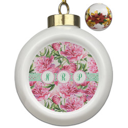 Watercolor Peonies Ceramic Ball Ornaments - Poinsettia Garland (Personalized)