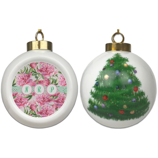 Watercolor Peonies Ceramic Christmas Ornament - X-Mas Tree (APPROVAL)