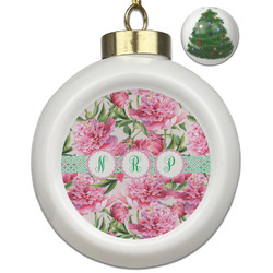Watercolor Peonies Ceramic Ball Ornament - Christmas Tree (Personalized)