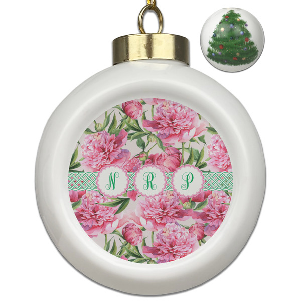 Custom Watercolor Peonies Ceramic Ball Ornament - Christmas Tree (Personalized)