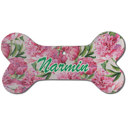 Watercolor Peonies Ceramic Dog Ornament - Front w/ Multiple Names