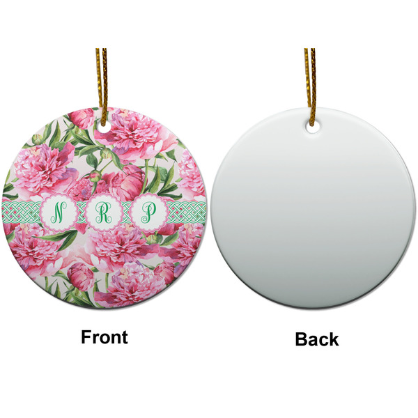 Watercolor Peonies Ceramic Flat Ornament - Circle Front & Back (APPROVAL)