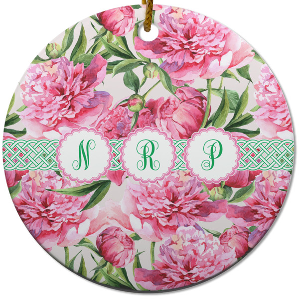 Watercolor Peonies Ceramic Flat Ornament - Circle (Front)
