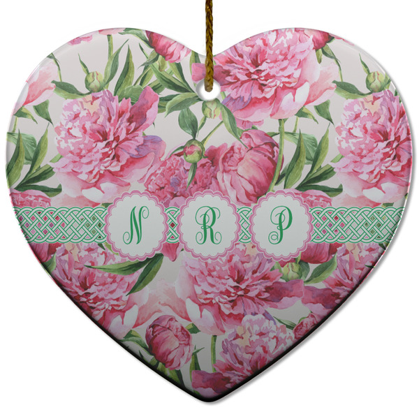 Watercolor Peonies Ceramic Flat Ornament - Heart (Front)