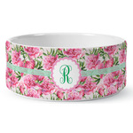 Watercolor Peonies Ceramic Dog Bowl (Personalized)