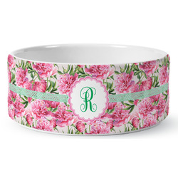 Watercolor Peonies Ceramic Dog Bowl - Large (Personalized)