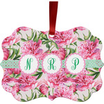 Watercolor Peonies Metal Frame Ornament - Double Sided w/ Multiple Names
