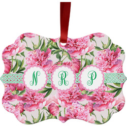 Watercolor Peonies Metal Frame Ornament - Double Sided w/ Multiple Names