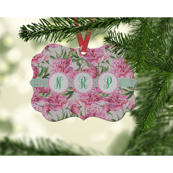 Watercolor Peonies Christmas Ornament (On Tree)