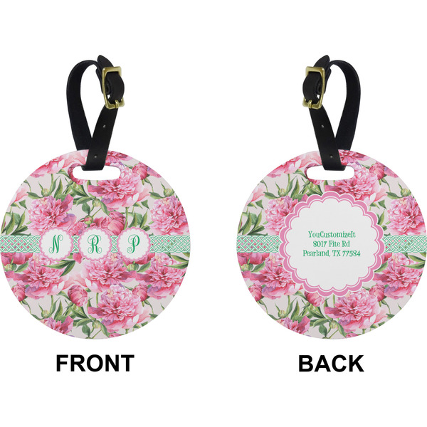 Watercolor Peonies Circle Luggage Tag (Front + Back)