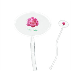 Watercolor Peonies 7" Oval Plastic Stir Sticks - Clear (Personalized)
